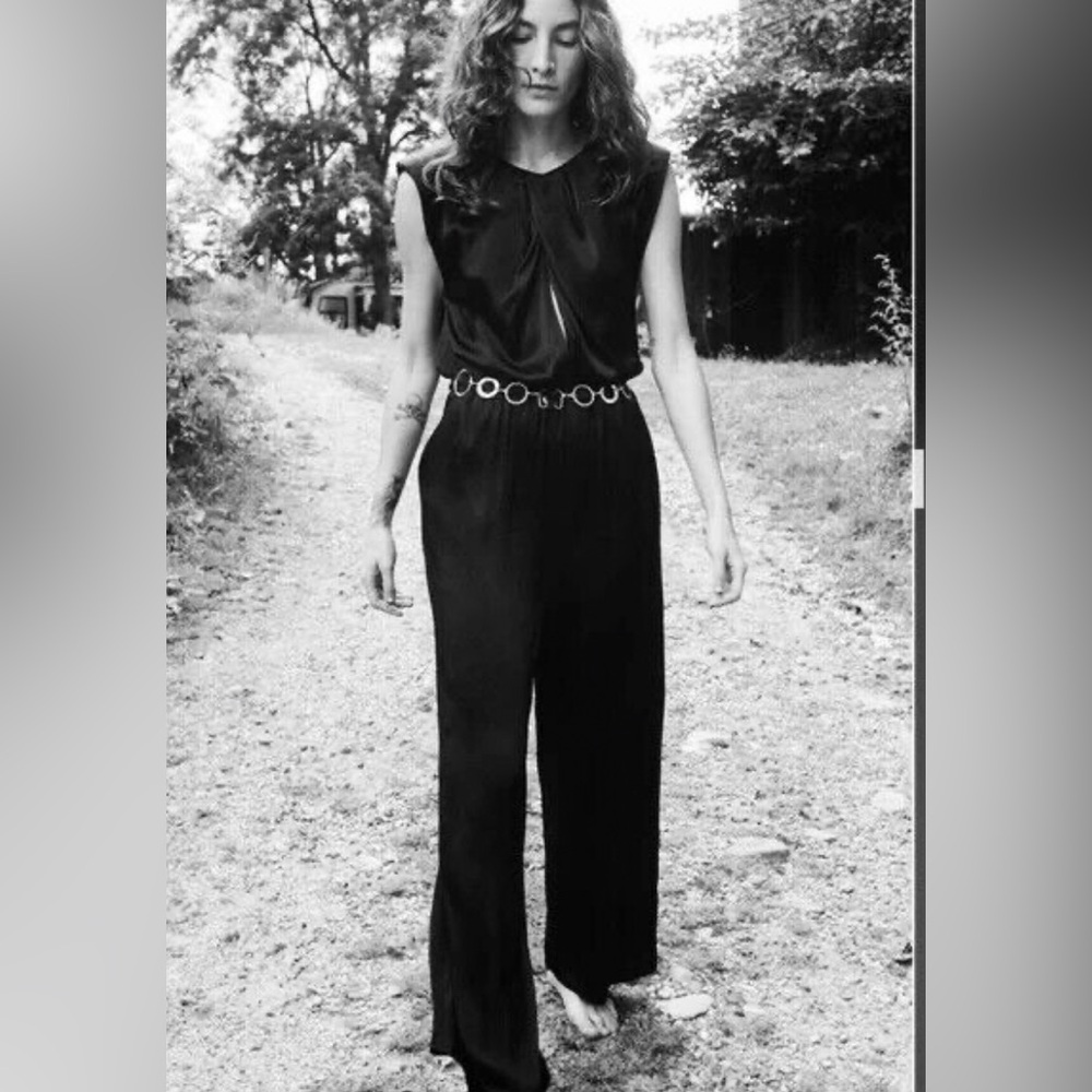 Zara Long Satin Effect Jumpsuit With Belt.. New With Tags.